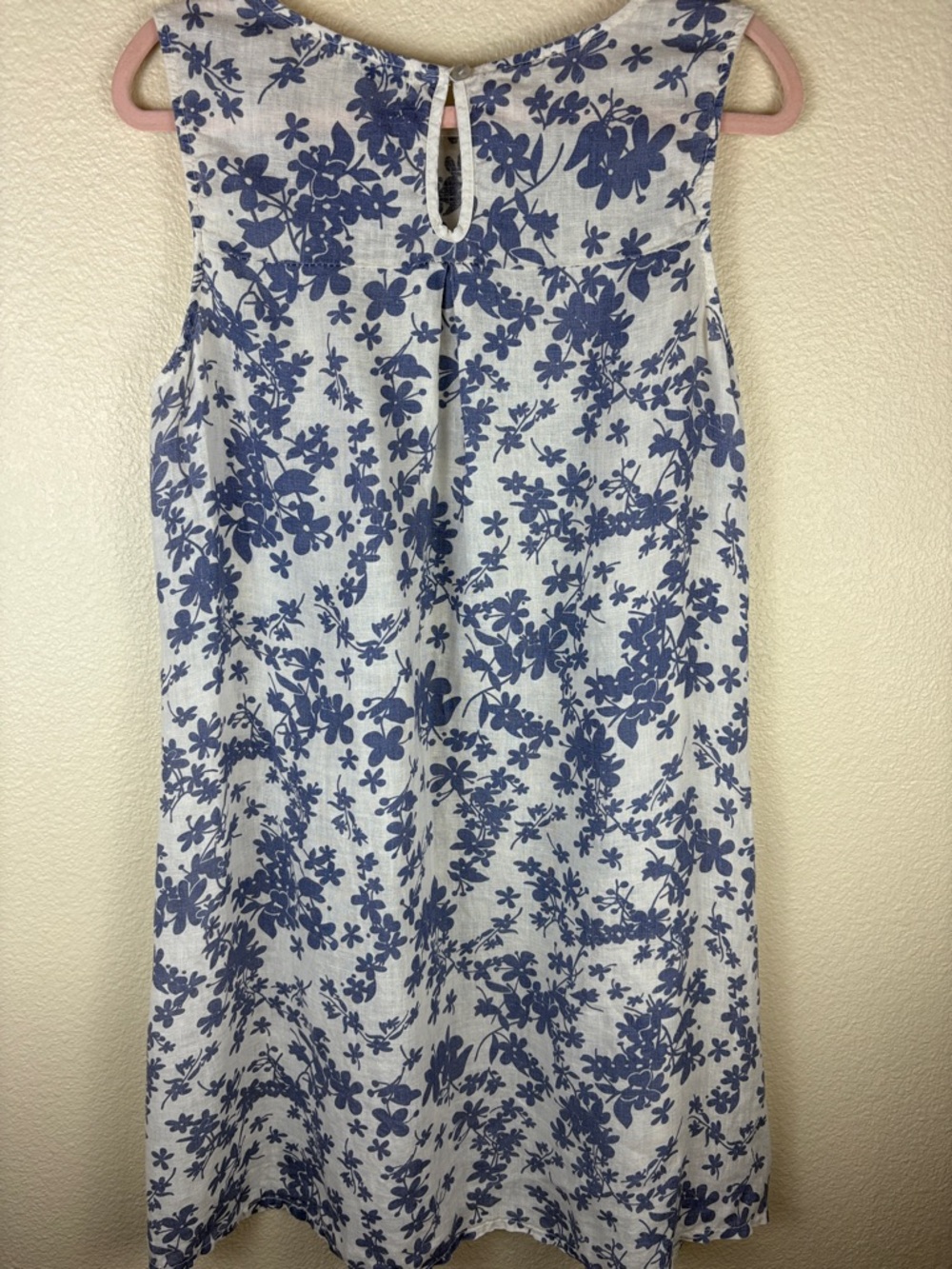 Terzo Millennio Italy 100% Linen Ivory Blue Floral Sleeveless Shift Dress Sz XL - Picture 7 of 14